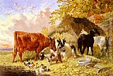 John Frederick Herring, Jnr Horses, Cows, Ducks and a Goat by a Farmhouse painting